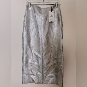 Zara faux leather silver crinkle pencil skirt